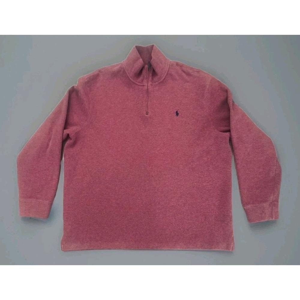 Polo Ralph Lauren Sweater Mens 2XL Light Red 1/4 Zip Pullover Leather Pull XXL